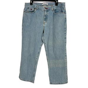 Y2K Tommy Hilfiger Jeans Vintage Light Blue Leather Tab Womens Straight Sz 14‎